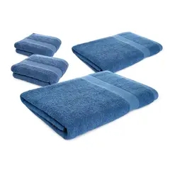 ENERGY PLUS - Set X4 Toallas Hoteleras: 2 Toallas de Cuerpo +2 de Manos Azul