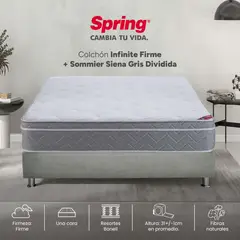 SPRING - Combo Colchon Doble Infinite Firme 140x190 + Base Cama Dividida Siena Gris