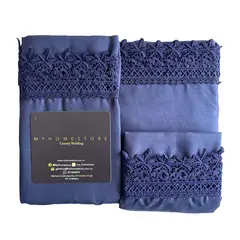 MY HOME STORE - Sábanas Encaje Azul Oscuro Semidoble