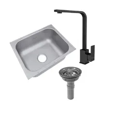 SOCODA - Lavaplatos Submontar Graf 55x43 cm con Grifería Advance Negra y Canastilla