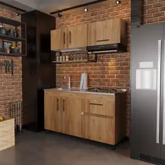 JUST HOME COLLECTION - Cocina Integral Oliva V2. 1.50 Metros Miel Incluye Mesón Socoda con Poceta Derecha en Acero Inoxidable