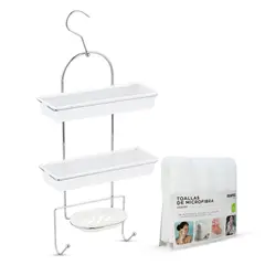 ESSENZA - Combo Organizador Baño Plastico 3 Niveles + Set 4 Toallas Micro