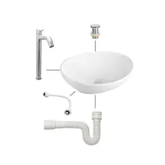CCOL - Combo Lavamanos Sobreponer Ovalado Blanco 41x33+griferia Agua Fria+acople+ Push