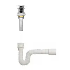 CCOL - Push Tipo Hongo de Lujo Zinc Cromado con Rebose 041007013 + Sifon Flexible Pvc 040100102