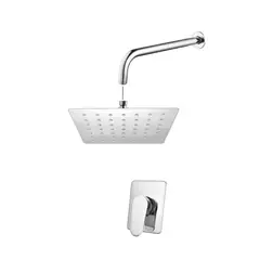 CCOL - Kit Ducha Ultraslim Cuadrada 20Cmx20Cm 8"Cromo Brillante+Brazo Metálico 30Cm A Muro Cromo Brillante +Mezclador Dusseldorf