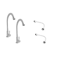 CCOL - Pack X 2 Grifería Cuello Cisne Usos Mixto Inox 304 Lavacopas + Acople Consumo 9 l/min