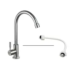 CCOL - Grifería Uso Mixto Cuello Cisne Agua Fria Lavacopa Acero Inox 304 Satinado+ Acople