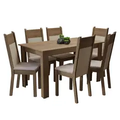 MADESA - Conjunto Comedor Medelin Mesa Tapa Madera con 6 Sillas Marrón/Crema/Beige