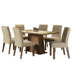 MADESA - Juego de Comedor Stéfani con 6 Sillas Tablero de Madera y Cubierta de Cristal - Marrón/Crema/Imperial