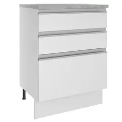 MADESA - Mueble de Cocina Bajo Glamy 60 cm 3 Cajones - Blanco