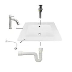 CCOL - Combo Placa Lavamanos 61X46 Blanca+ Grifería Agua Fría+ Push+ Sifón + Acople