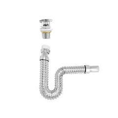 CCOL - Push Tipo Hongo de Lujo Zinc Cromado con Rebose Mf-pwo + Sifon Flexible Cromado Sif-0112