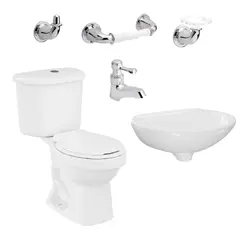 CORONA - Combo Sanitario de 2 piezas Blanco + Lavamanos + Grifería + Accesorios