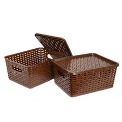 ENERGY PLUS - Set X2 Cajas Organizadoras con Tapa Canasta Café