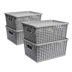 ENERGY PLUS - Set X4 Cajas Organizadoras con Tapa Canasta Gris