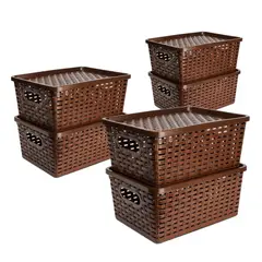 ENERGY PLUS - Set X6 Cajas Organizadoras con Tapa Canasta Café