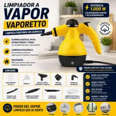 KLEINE WOLKE - Limpiador Eléctrico a Vapor de Plástico Presurizador con Deposito de Agua 350ml 1000w de potencia Multiuso Amarillo 23.5cm Kleine
