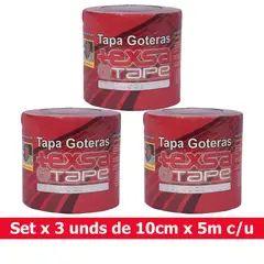 TEXSA - Cinta Asfáltica Impermeabilizante Tapa Goteras Tape 10cm x 5m Set X 3Uds