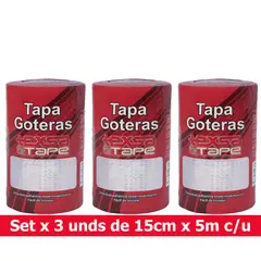 TEXSA - Cinta Asfáltica Impermeabilizante Tapa Goteras Tape 15cm X 5m Set X 3Uds