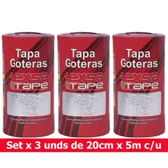 TEXSA - Cinta Asfáltica Impermeabilizante Tapa Goteras Tape 20cm X 5m Set X 3Uds