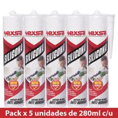 TEXSA - Silicona Acética Blanca 280 ml Antihongos y Antihumedad Set X 5 Uds