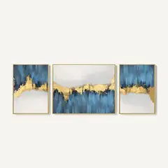 HOMUS - Set x 3 Cuadros - Mdf - Azul Dorado