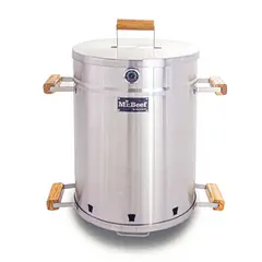 MR BEEF - Barril Asador Acero Inoxidable 430 Grande Eco 76x45 Cm +12 Ganchos, Parrilla removible y Garfio