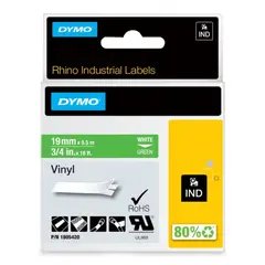 DYMO - Cinta Vinilo Blanco/Verde 19 mm 5.5M para Rotuladora Rhino 4200/6000