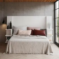 MUEBLES 2020 - Cabecero para Cama Doble Ajustable de 100 a 140 cm Phoenix Blanco con 4 Compartimientos laterales