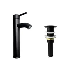 CCOL - Combo Griferia Negra Alta Mezclador + Push Negro Sin Rebose