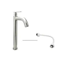 CCOL - Grifería Lavamanos Alta Agua Fria Pico Curvo + Acople Pvc 40 Cm Consumo 9 l/min