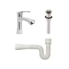 CCOL - Combo Grifería Agua Fria Baja + Push Con Rebose + Sifon Flexible En Pvc