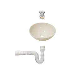 CCOL - Combo Lavamanos Sobreponer Redondo Bone 32*14 + Push Tipo Hongo + Sifon Flexible Pvc