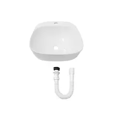 CCOL - Combo Lavamanos Cuadrado Blanco 41*41 Seoul + Push Tipo Hongo + Sifon Flexible Pvc