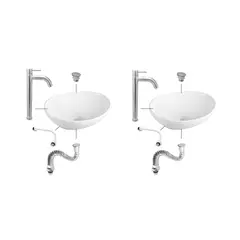 CCOL - Packx2 Combos Lavamanos Ovalado + Grifería Agua Fria Acero Inox. + Push Tipo Hongo Con Sifón Flexible Cromado