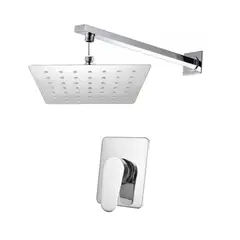 CCOL - Kit Ducha Cuadrada Acero 20*20cm + Brazo Cuadrado 45cm+monocontrol Agua Fria y Caliente Rectangular
