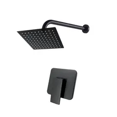 CCOL - Kit Ducha 25x25 Cuadrada Negra+brazo Cilindrico a Muro 30cm+monocontrol Mezclador para Ducha Negro Cuadrado