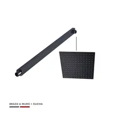 CCOL - Combo Ducha Cuadrada Negra 20cm + Brazo a Muro 40cm Rectangular Metálico