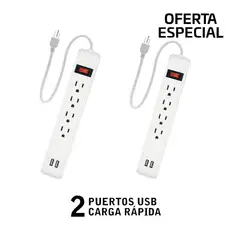 HALUX - Kit X 2 Supresor De Picos 300 Julios 4 Salidas Con 2 Puertos USB