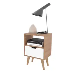 2020 HOME - Mesa de Noche Minimalista Essen en MDP color Almendra/Blanco