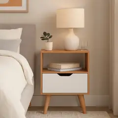 2020 HOME - Mesa de Noche Minimalista Essen en Mdp Color Almendra/Blanco