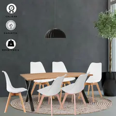 EKONOMODO COLOMBIA - Comedor Indika Macadamia 15Mm 160X80X75 Negro + Silla Milano 85X39X46 Blanco