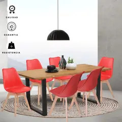 EKONOMODO COLOMBIA - Comedor Celeno Macadamia 15Mm 160X80X75 + Silla Milano 85X39X46 Rojo