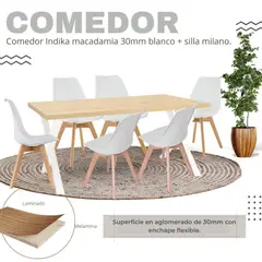 EKONOMODO COLOMBIA - Comedor Indika Macadamia 30Mm 160X80X75 Blanco + Silla Milano 85X39X46 Blanco