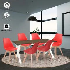 EKONOMODO COLOMBIA - Comedor Indika Beyota 15Mm 160X80X75 Blanco + Silla Milano 85X39X46 Rojo