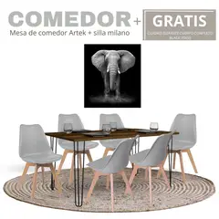 EKONOMODO COLOMBIA - Comedor Artek 160X90 + 6 Sillas Gris Gratis Cuadro 70X50
