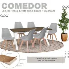 EKONOMODO COLOMBIA - Comedor Indika Beyota 15Mm 160X80X75 Blanco + Silla Milano 85X39X46 Gris