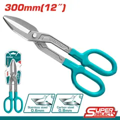TOTAL TOOLS - Tijera para Corte de Metal 304.8 mm 12 Pulgadas Acero Carb 0.8 mm Inox 0.6 mm