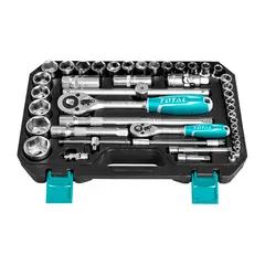 TOTAL TOOLS - Juego de 44 Piezas Copas 1/2" 8 a 32 mm y 1/4" 4 a 14 mm + Accesor
