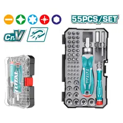 TOTAL TOOLS - Juego 55 Pz Copas Y Puntas + Accesorios + Estuche